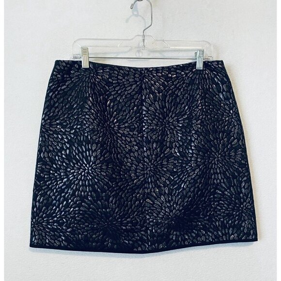 LOFT Skirt Womens 12 Shimmer Splash Mini Faux Wrap Silver Metallic Jaquard Boho - Picture 6 of 9